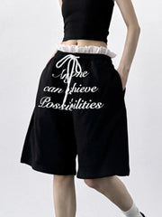Drawstring Letter Shorts OutfitFlow