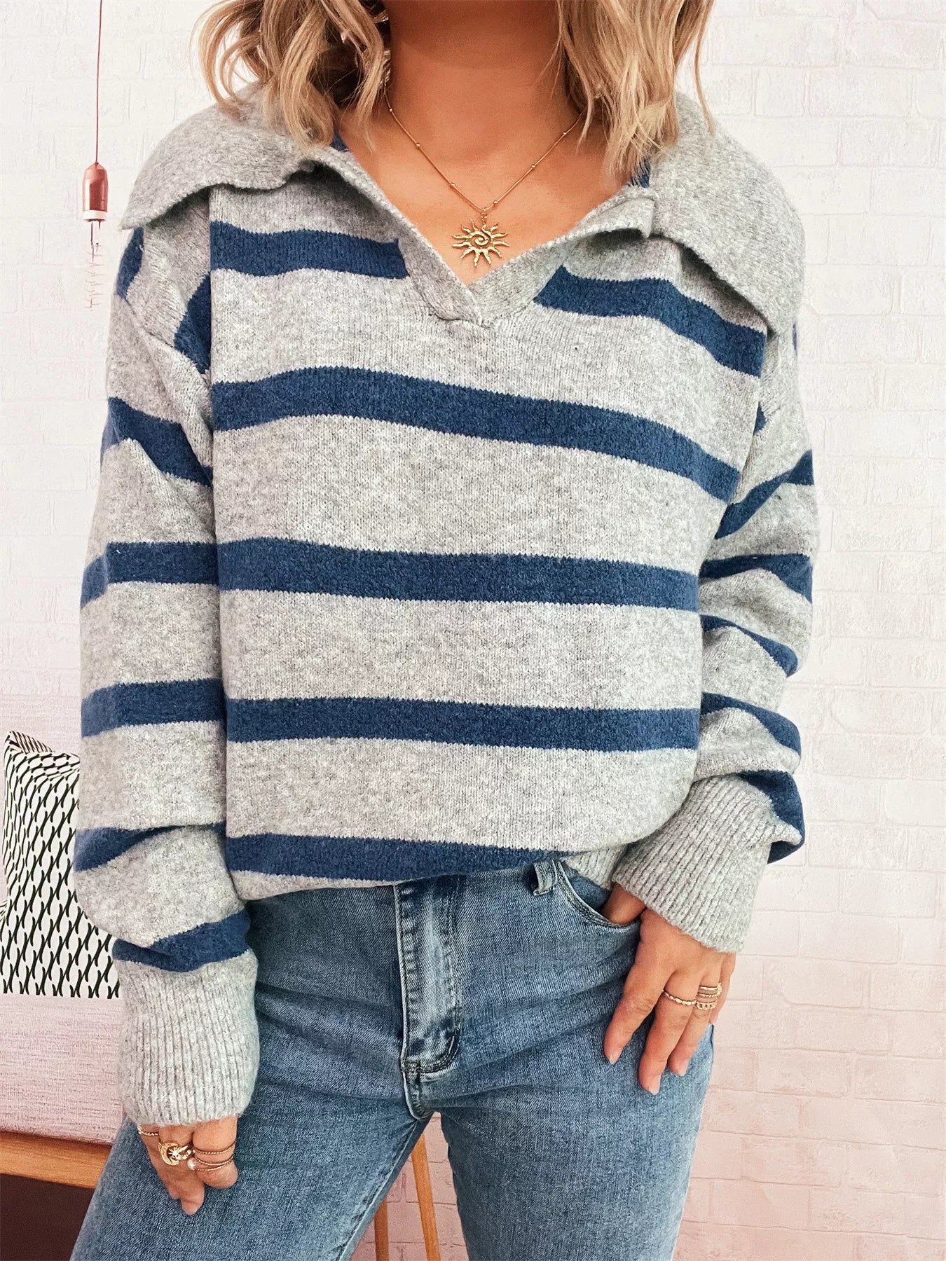 Striped Dropped Shoulder Sweater OutfitFlow