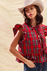 SO ME Christmas Holiday Plaid Ruffled Quilt Vest Top Trendsi
