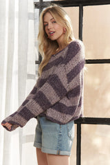 ADORA Horizontal Stripes Knit Textured Sweater OutfitFlow