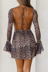 Outfit Flow - Backless Leopard Flare Sleeve Dress