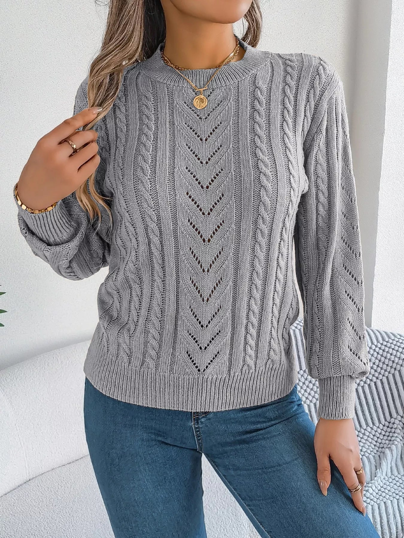 Cable-Knit Round Neck Sweater OutfitFlow