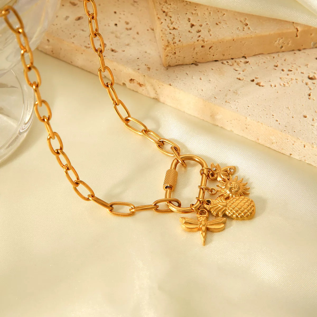 18K Gold-Plated Lock Chain Necklace OutfitFlow
