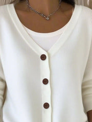 Full Size V-Neck Button-Down Knit Cardigan Plus Size OutfitFlow