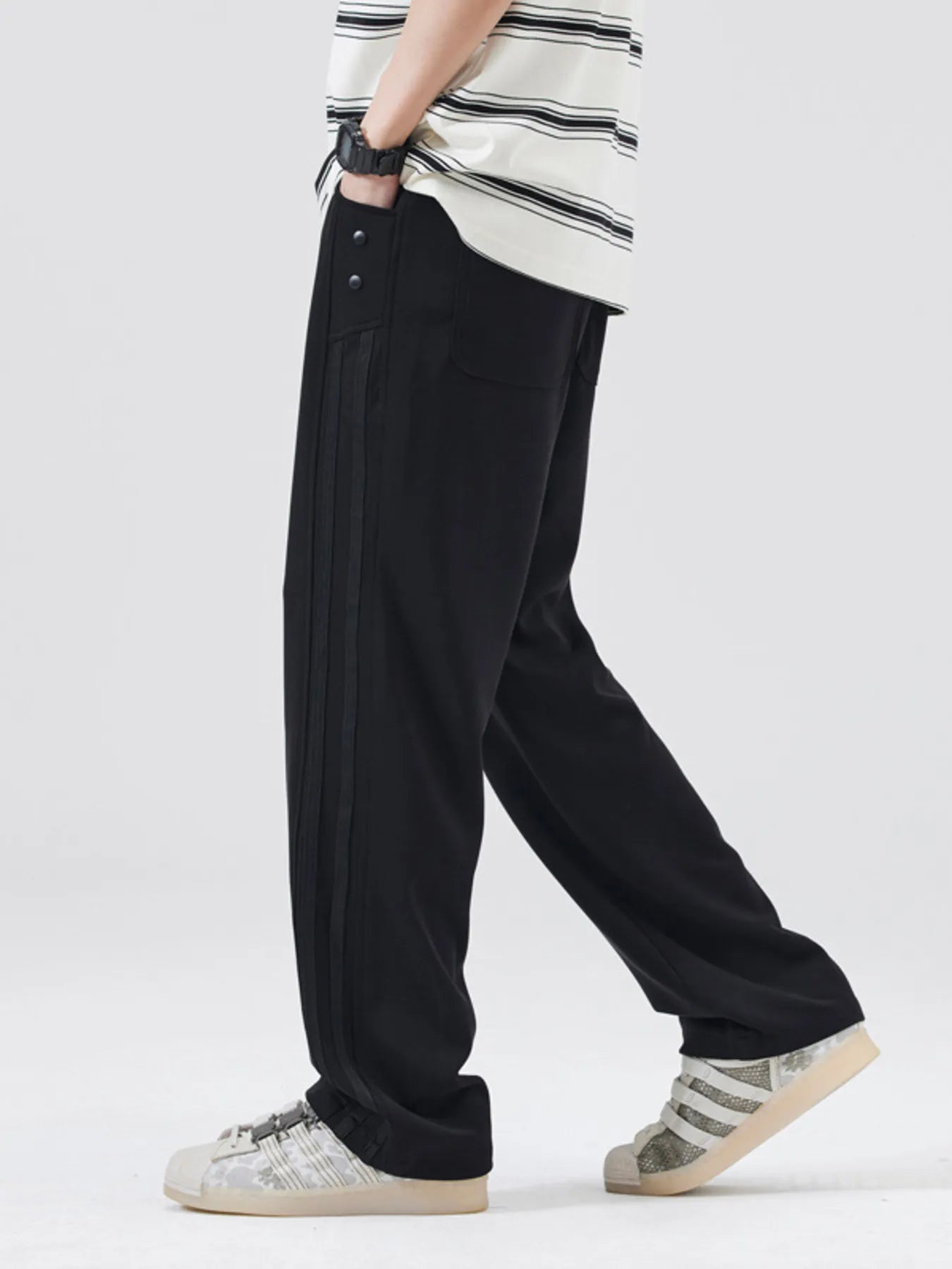 Men's Full Size Side Stripes Drawstring Wide Leg Pants Plus Size Trendsi