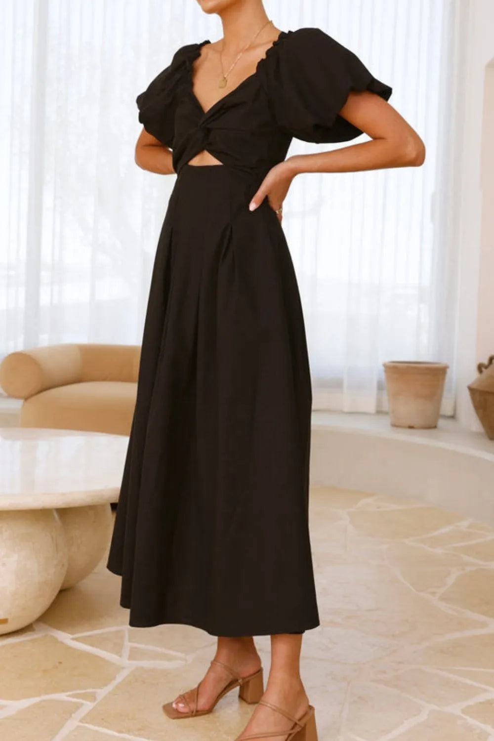 Sweetheart Neck Puff Sleeve Dress OutfitFlow