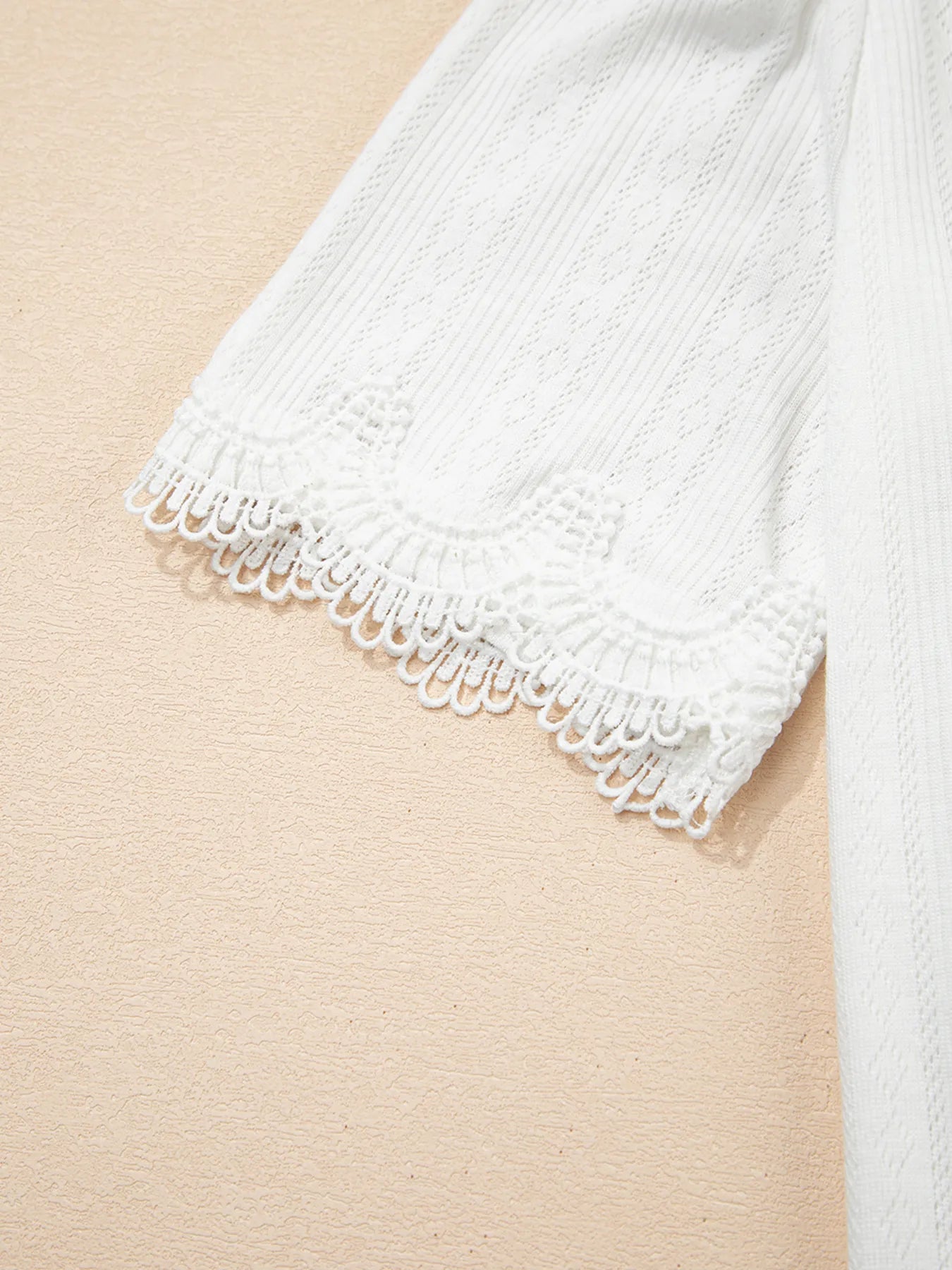 Scalloped Lace Trim Jacquard Textured T Shirt OutfitFlow