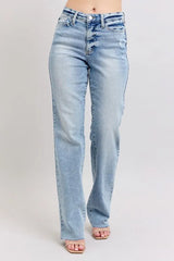 Judy Blue Full Size Mid Rise Light Wash Dad Jeans Plus Size OutfitFlow