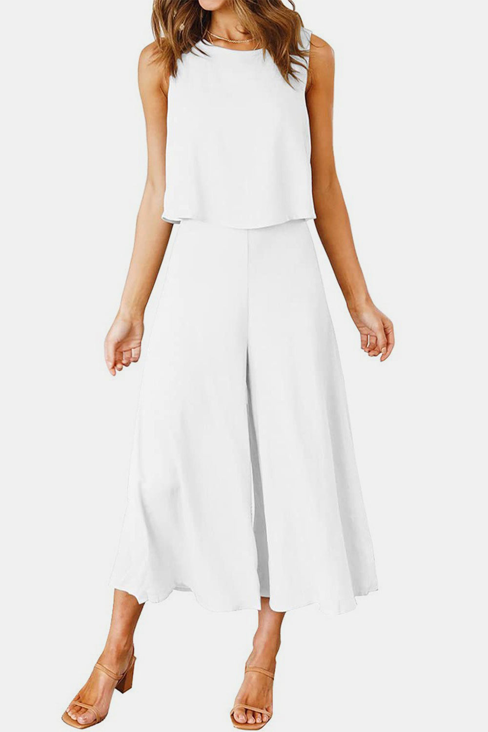 Outfit Flow - Round Neck Top and Wide Leg Pants Set