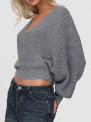 Surplice Cropped Sweater with Back Tie OutfitFlow