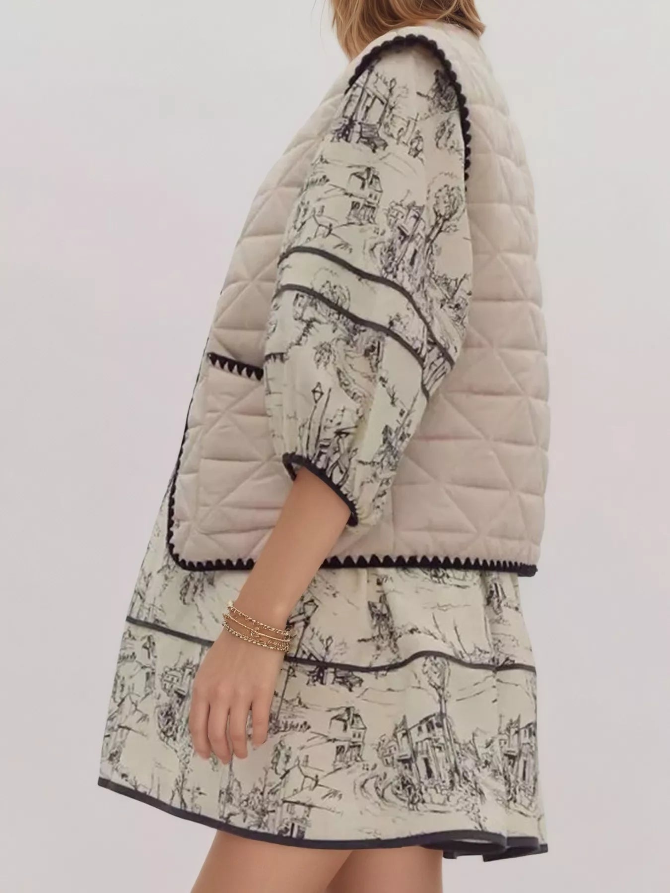 Textured Snap Down Vest Coat OutfitFlow