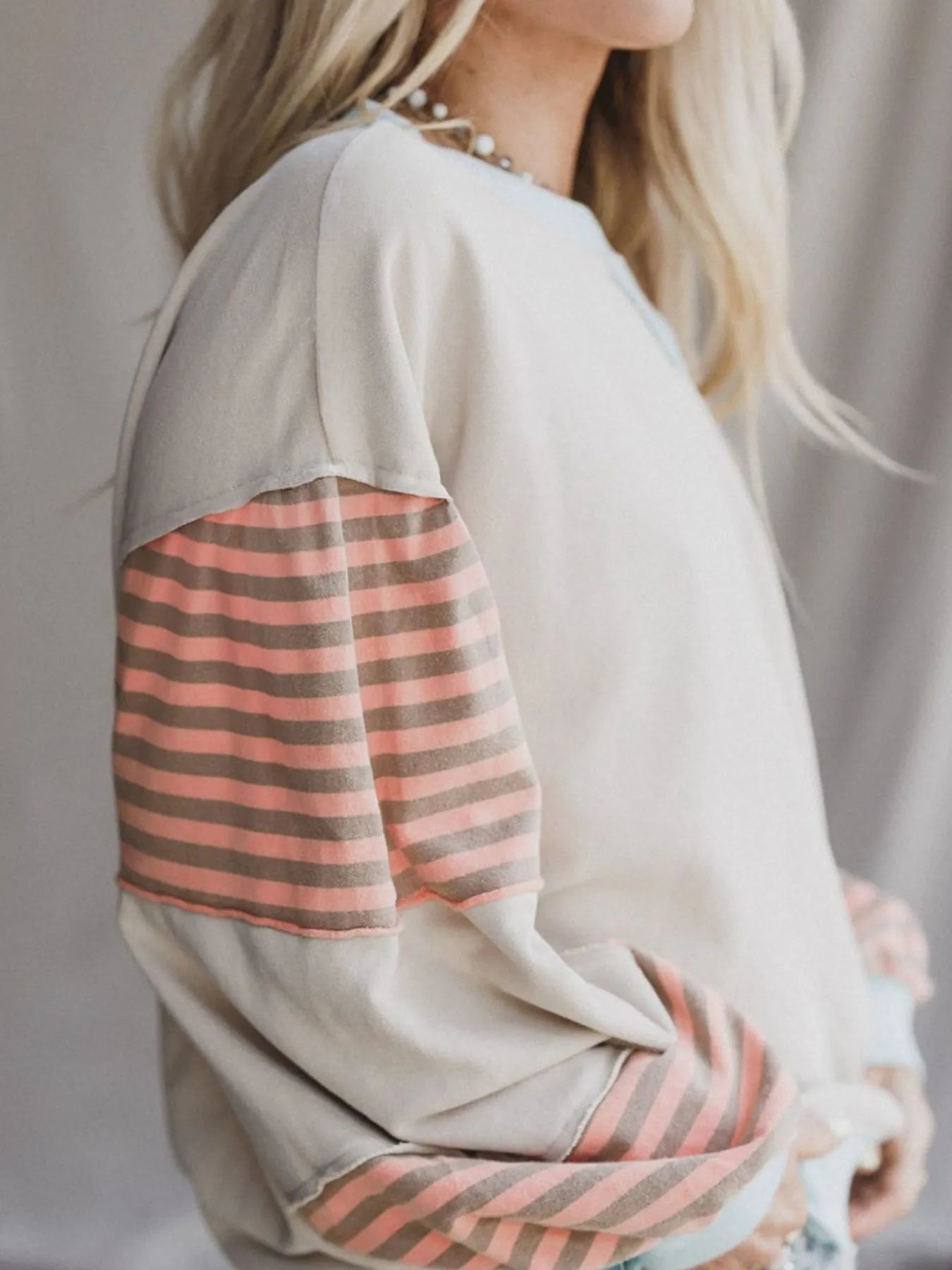 Striped Colorblock Patchwork Drop Shoulder Sweatshirt Trendsi
