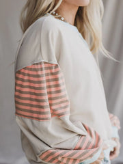 Striped Colorblock Patchwork Drop Shoulder Sweatshirt Trendsi