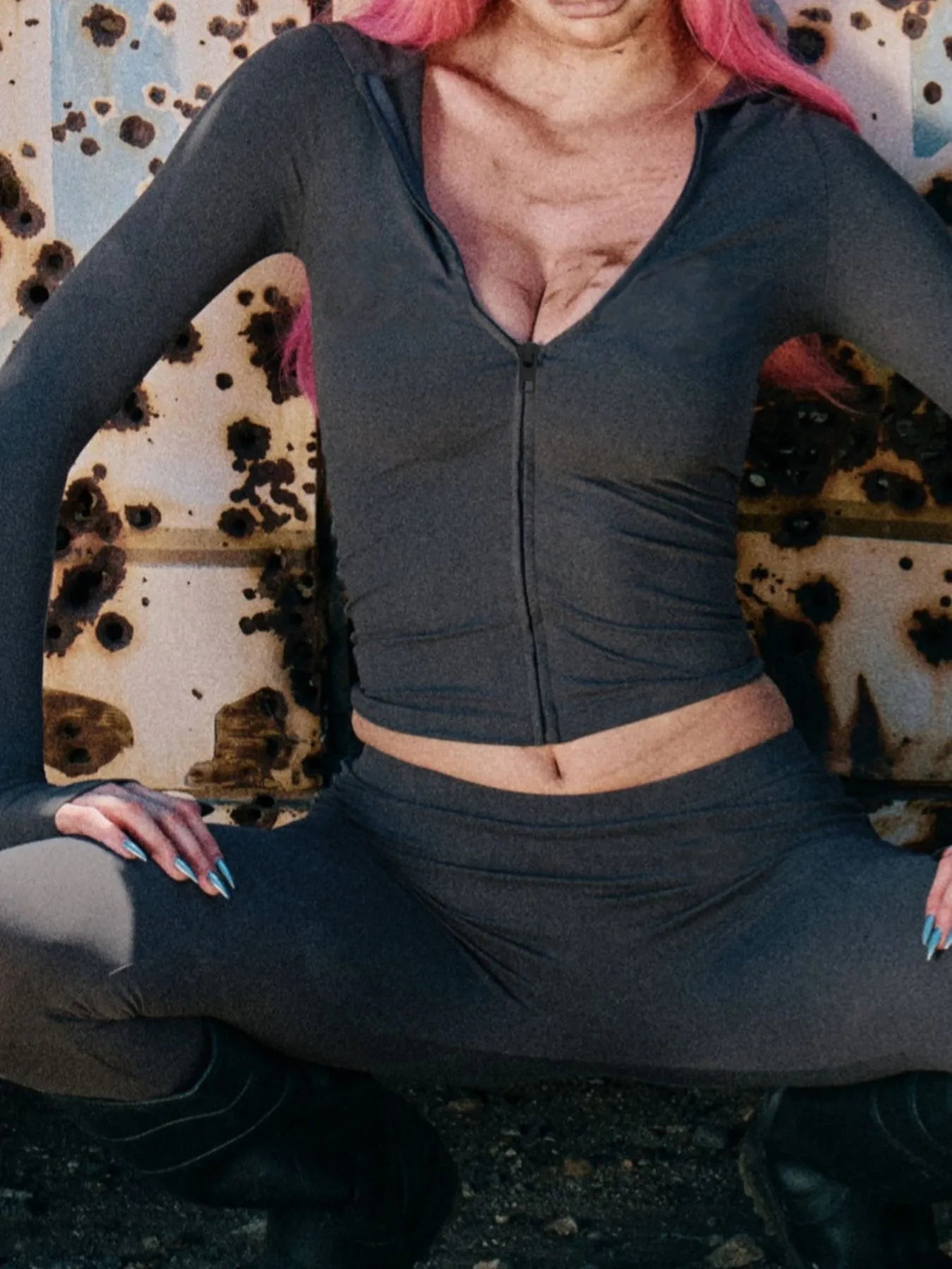 Zip Up Long Sleeve Top and Pants Set OutfitFlow