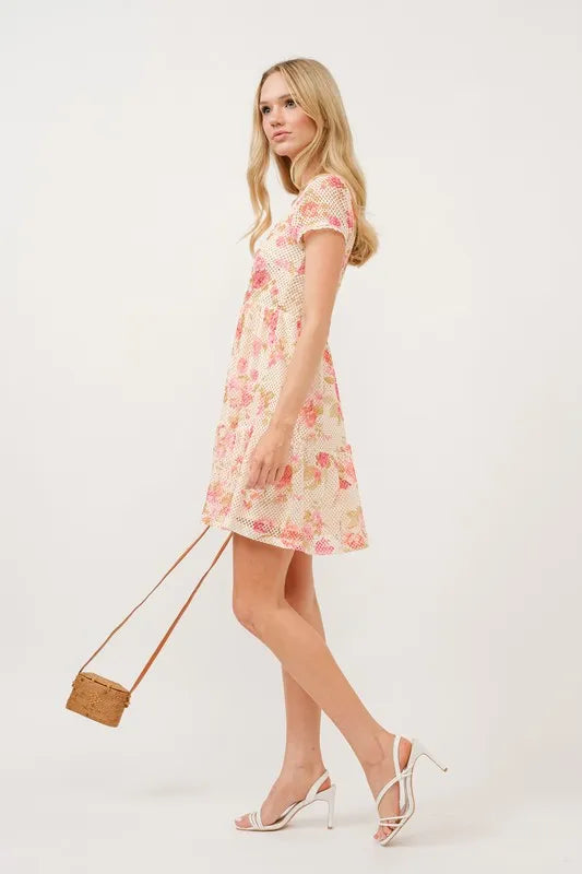 And The Why Square Neck Tiered Floral Fishnet Dress OutfitFlow