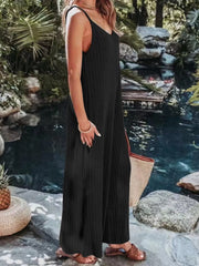 Ribbed V-Neck Wide Leg Jumpsuit OutfitFlow