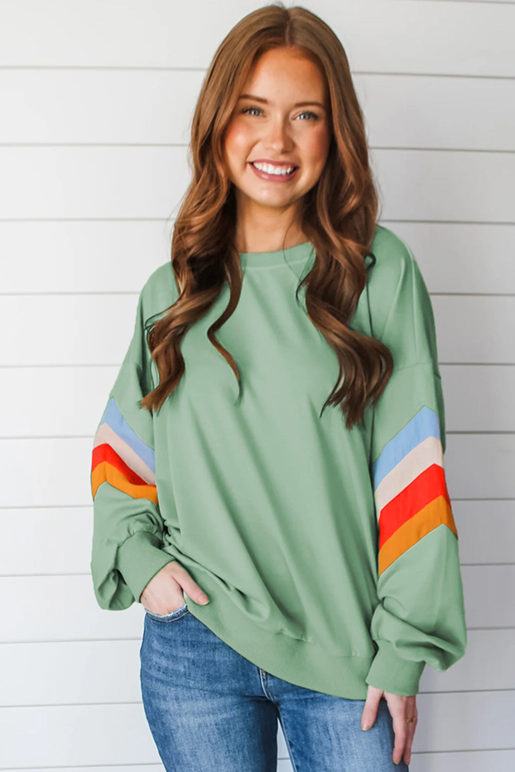 Outfit Flow - Contrast Round Neck Long Sleeve Sweatshirt