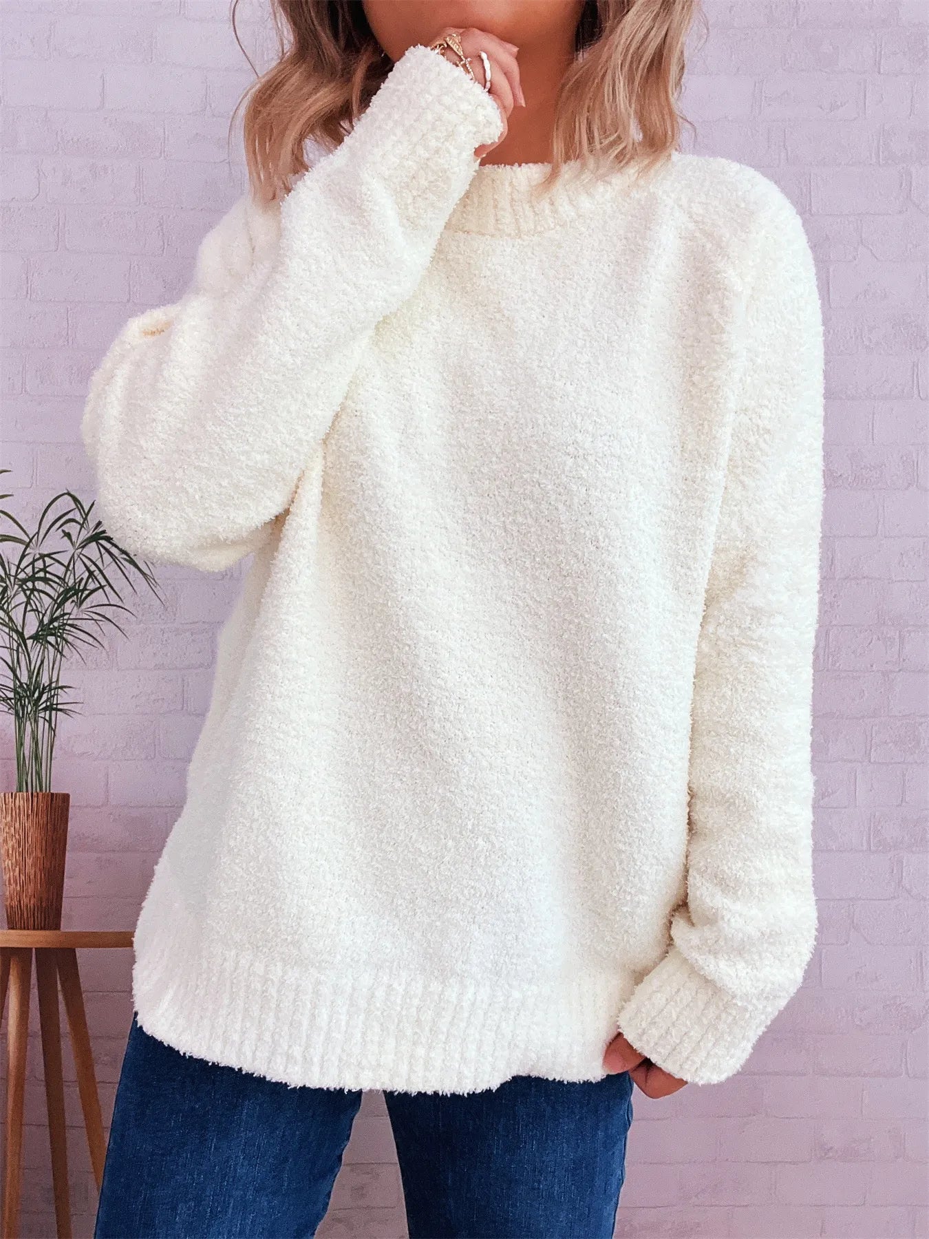 Round Neck Raglan Sleeve Sweater OutfitFlow
