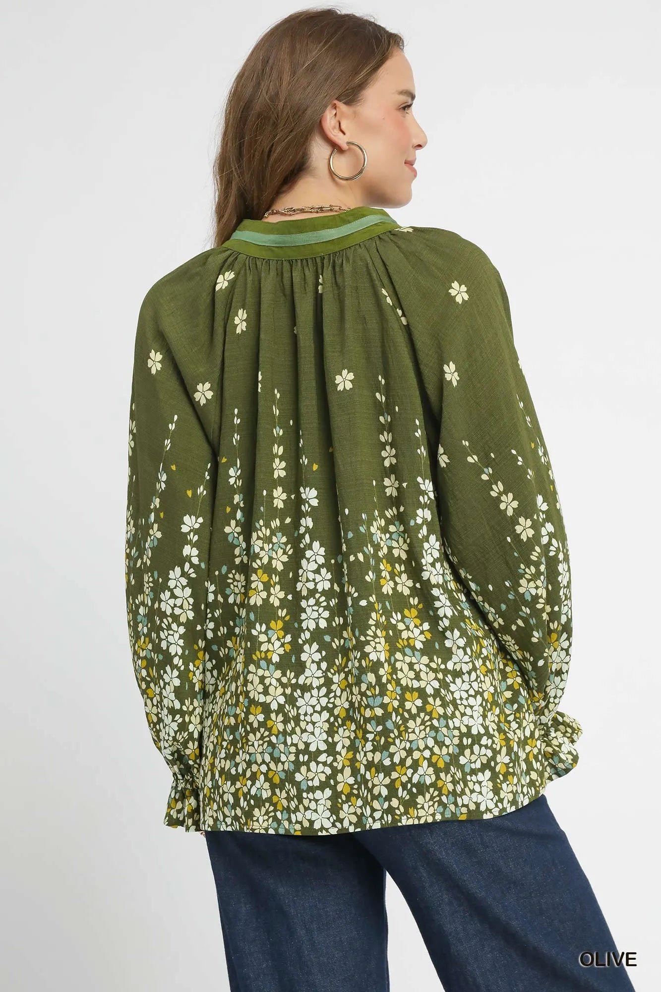 Umgee Floral Vine Print Blouse with Balloon Sleeves Trendsi