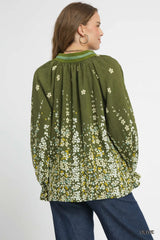 Umgee Floral Vine Print Blouse with Balloon Sleeves Trendsi