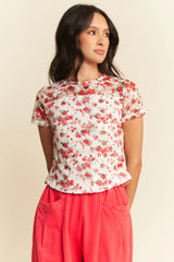 Davi & Dani Ribbon Short Sleeve Layered Mesh Top OutfitFlow