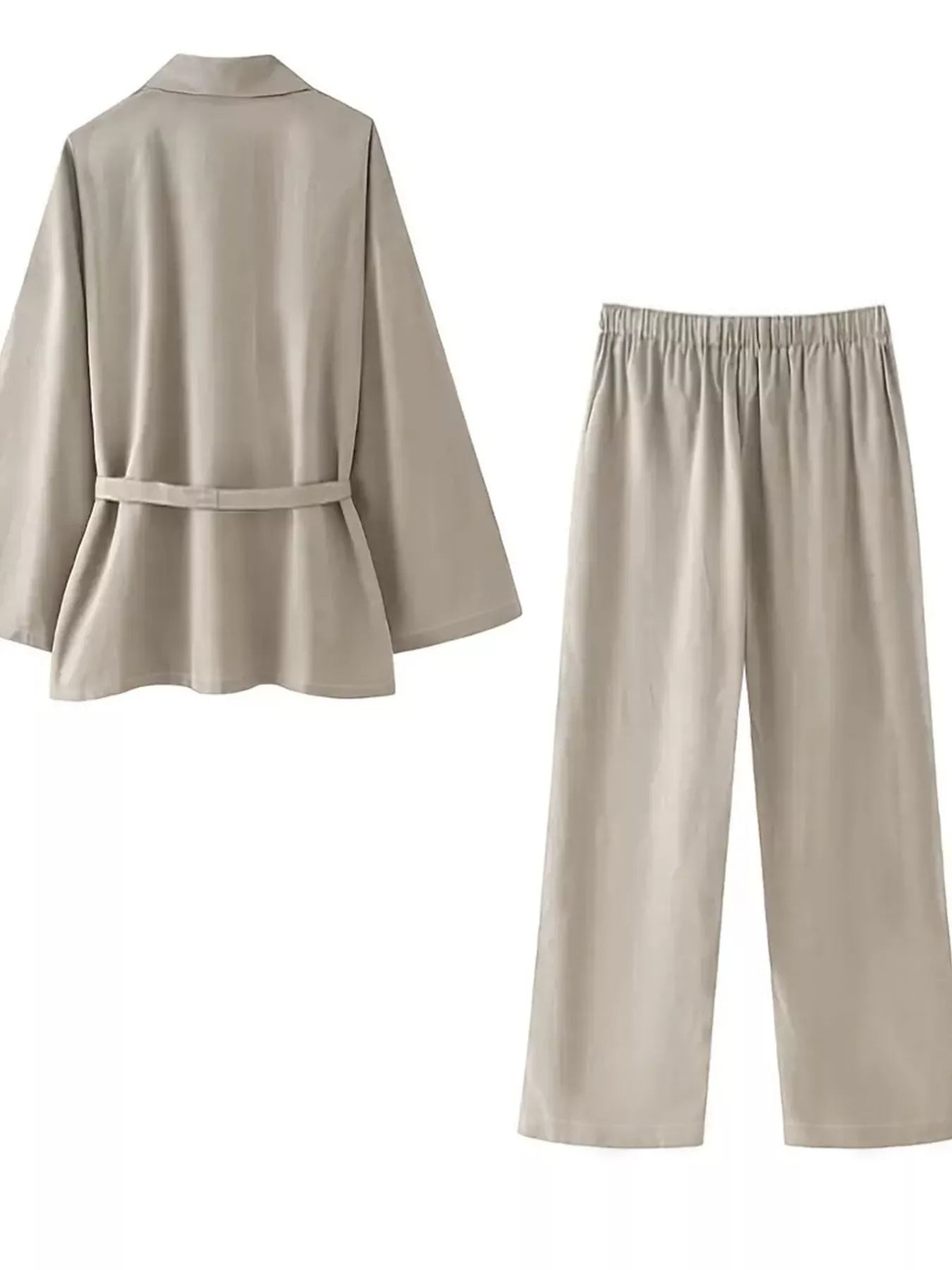 Plus Size Belt Long Sleeve Blazer and Pants Set OutfitFlow