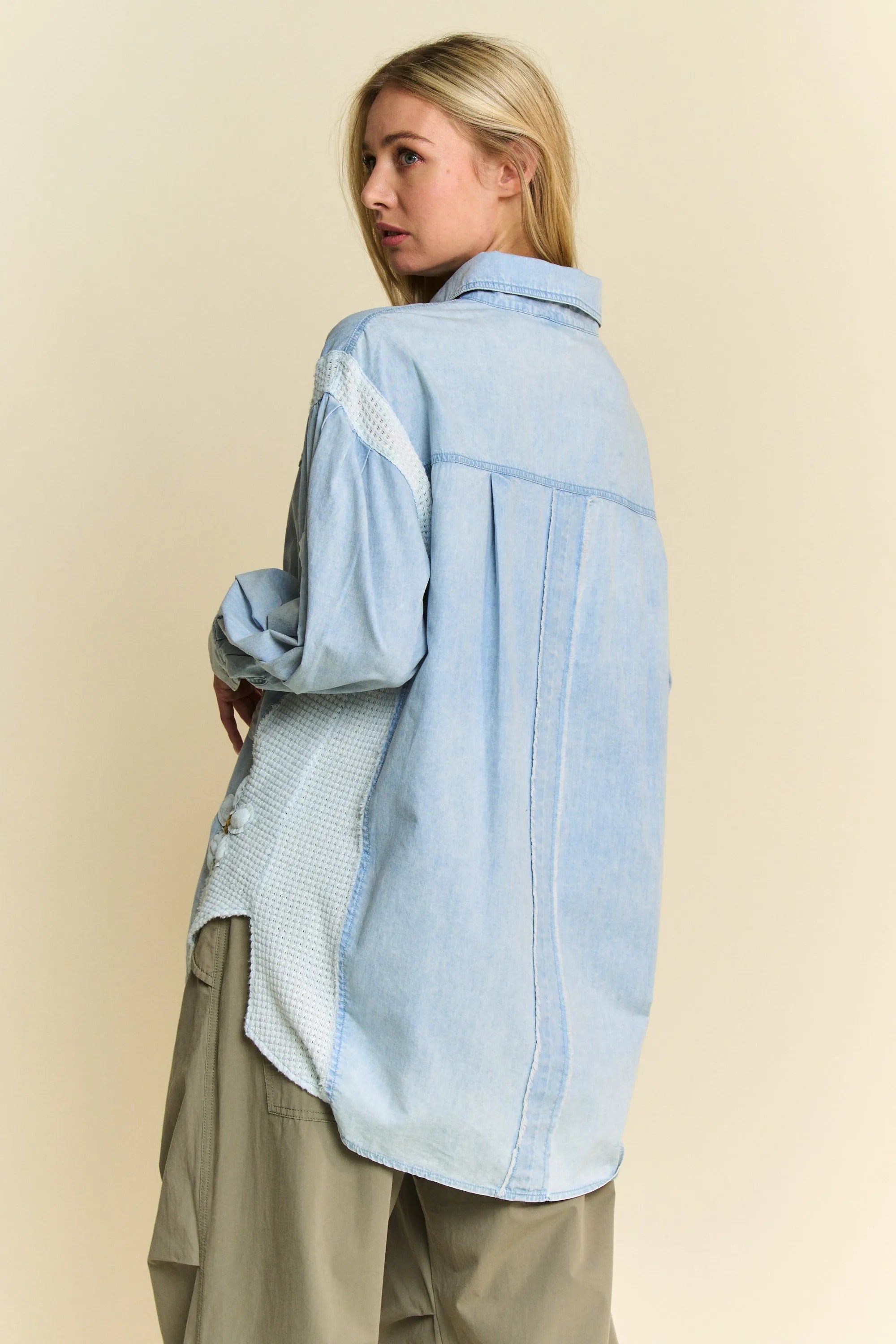 Davi & Dani Lightweight Washed Daisy Patch Waffle Knit Shirt OutfitFlow