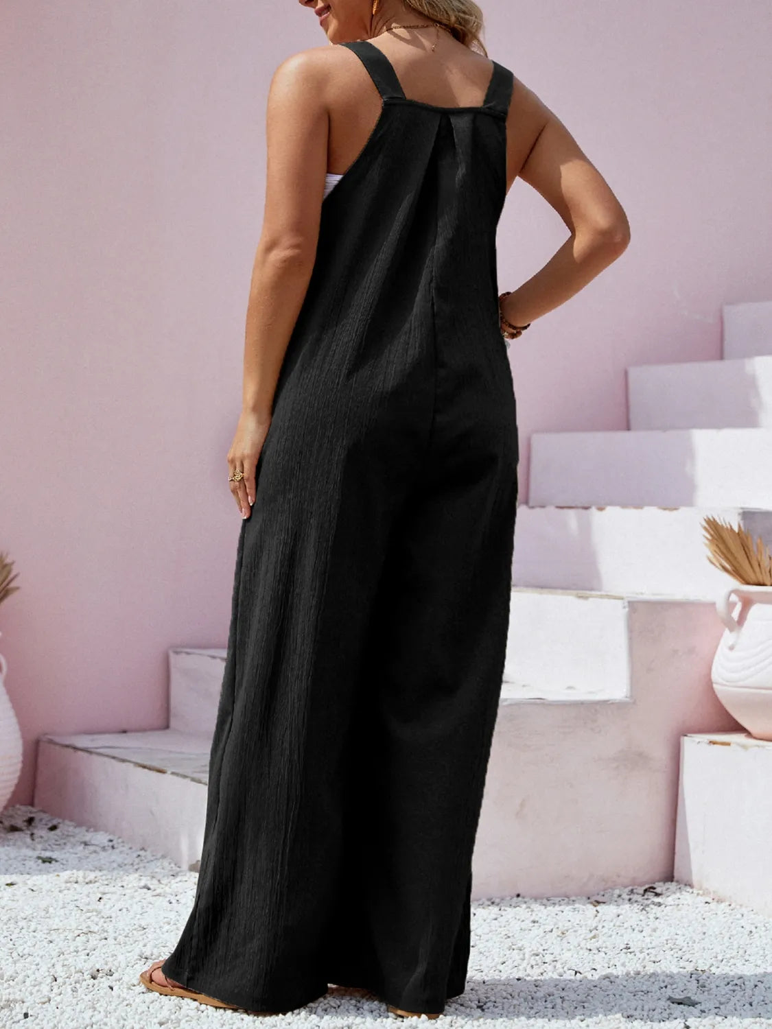 Plus Size Square Neck Wide Leg Overalls OutfitFlow