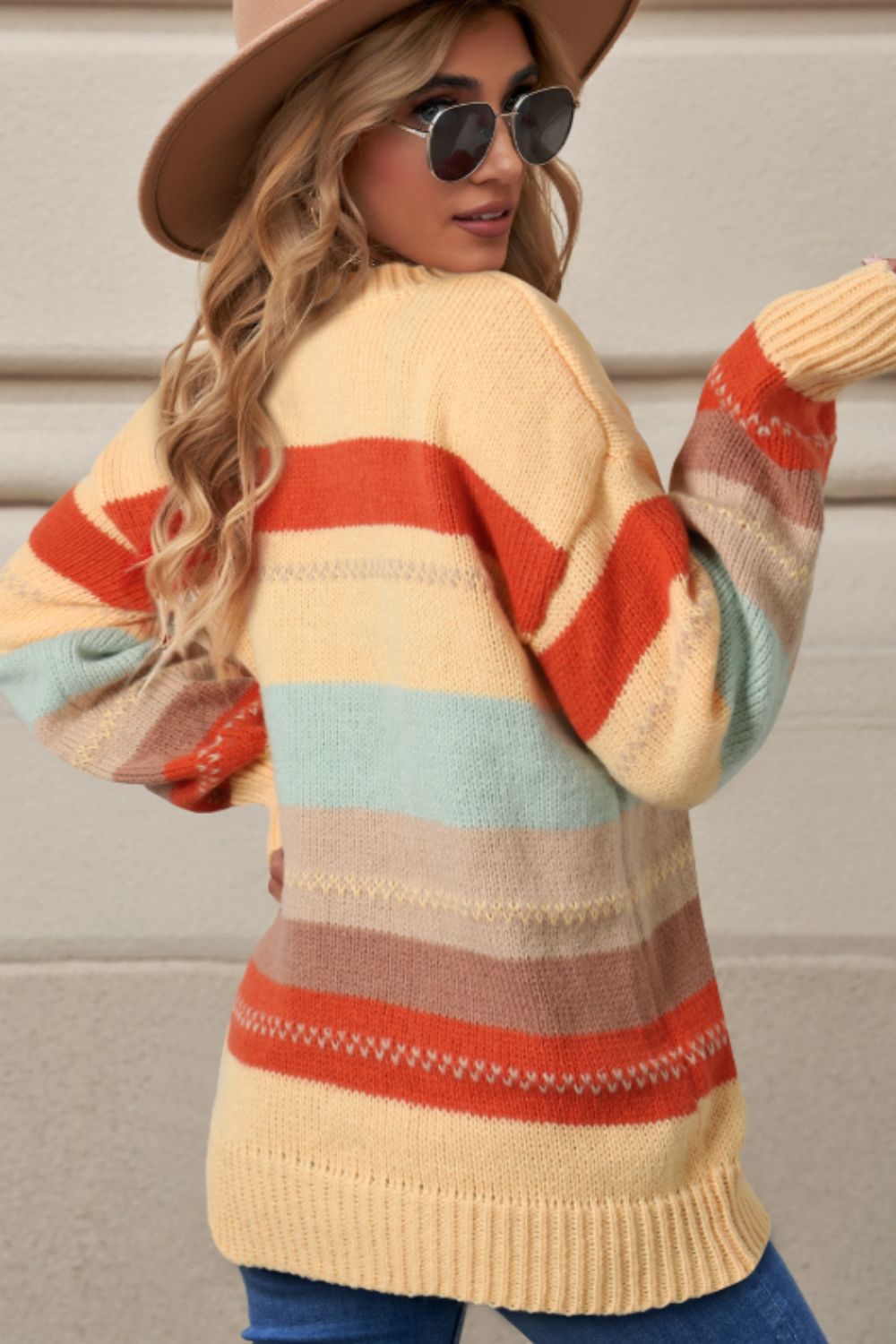 Outfit Flow - Color Block Round Neck Dropped Shoulder Sweater