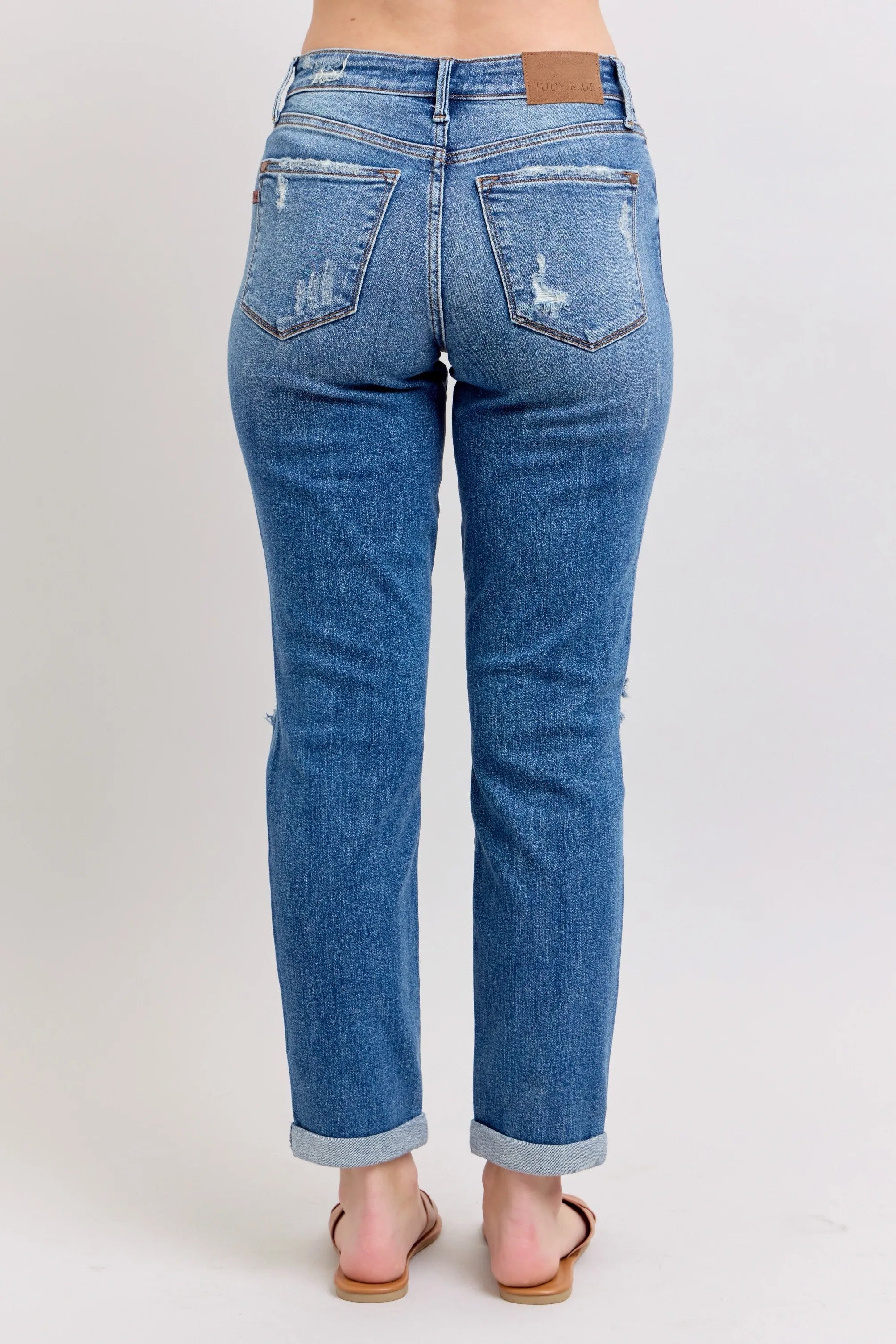 Judy Blue Full Size Mr Vintage Wash Boyfriend Fit W/ Destroy Jeans Plue Size OutfitFlow
