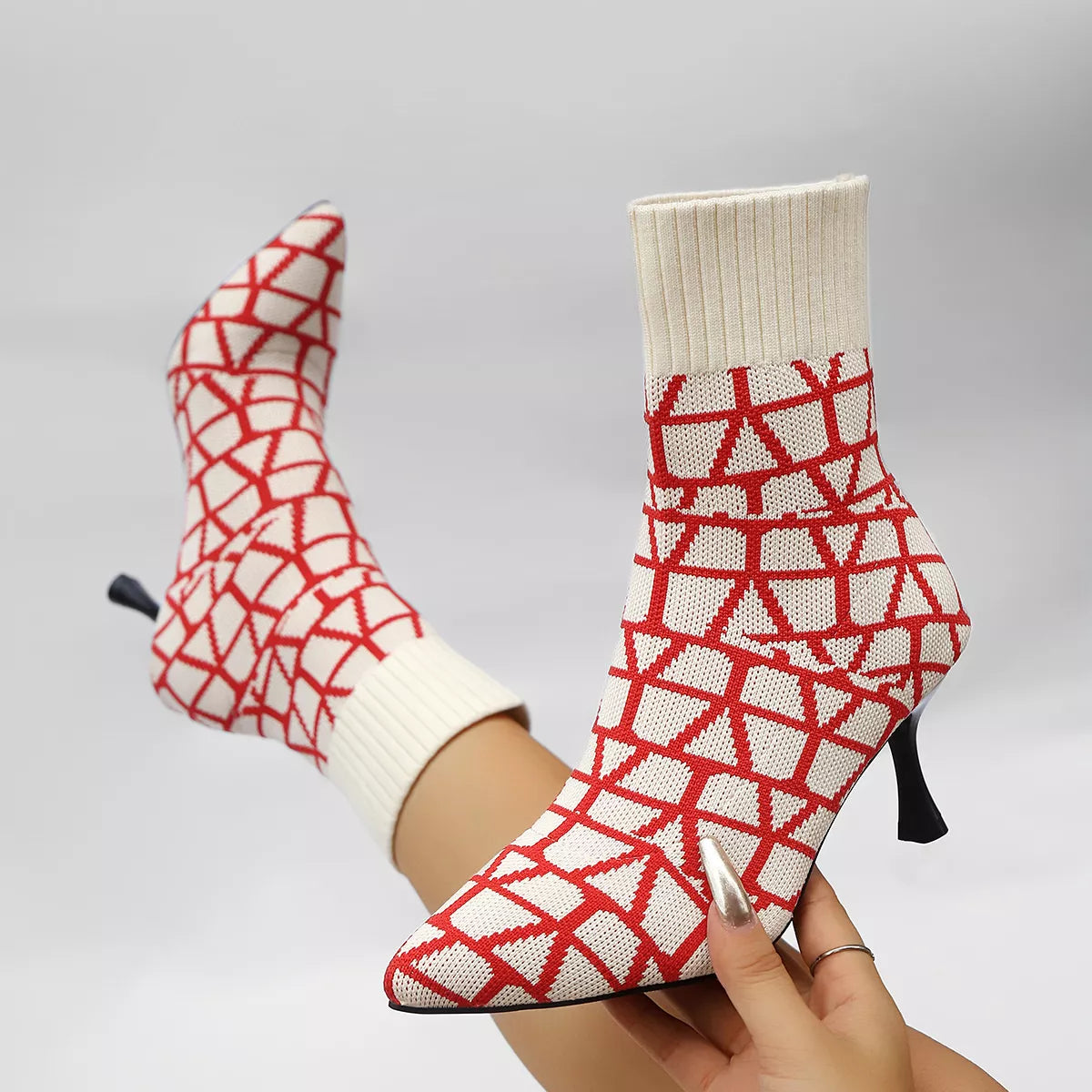 Mesh Point Toe Stiletto Boots Red OutfitFlow