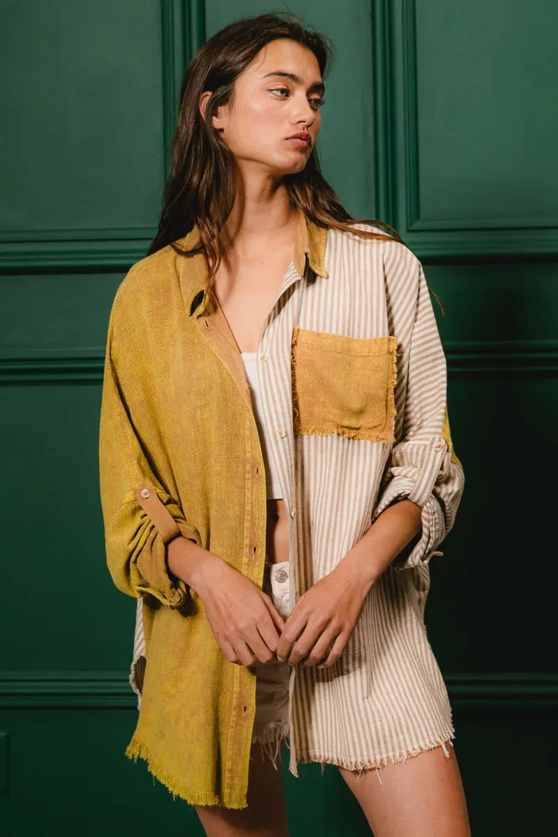BiBi Washed Raw Hem Shirt OutfitFlow