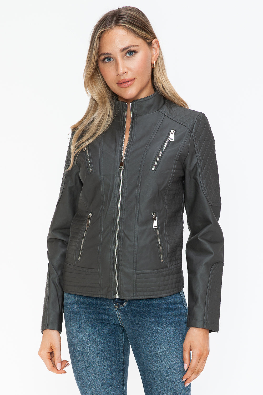 Outfit Flow - Snobbish Faux Leather Zip Up Mock Neck Jacket