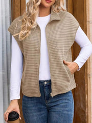 Zip-Up Vest Coat Khaki Trendsi
