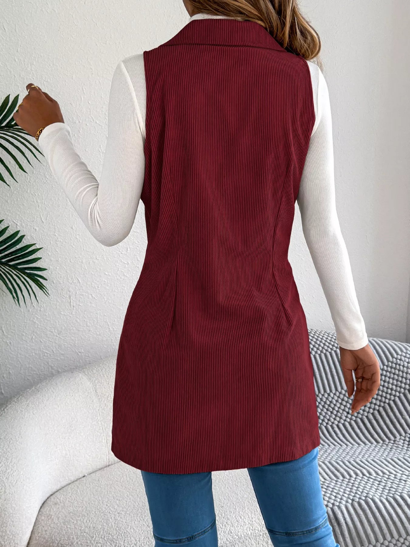 Double-Breasted Long Vest Coat Trendsi