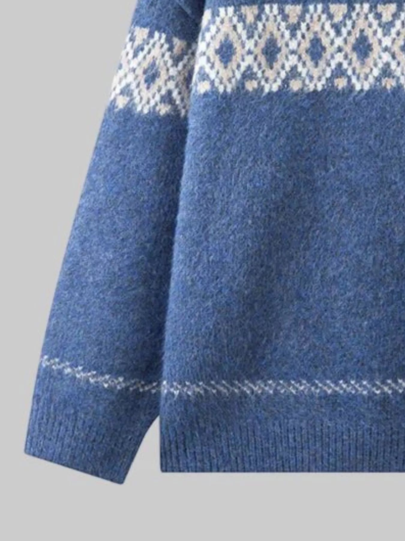 Full Size Vintage Patterned Round Neck Sweater Plus Size OutfitFlow
