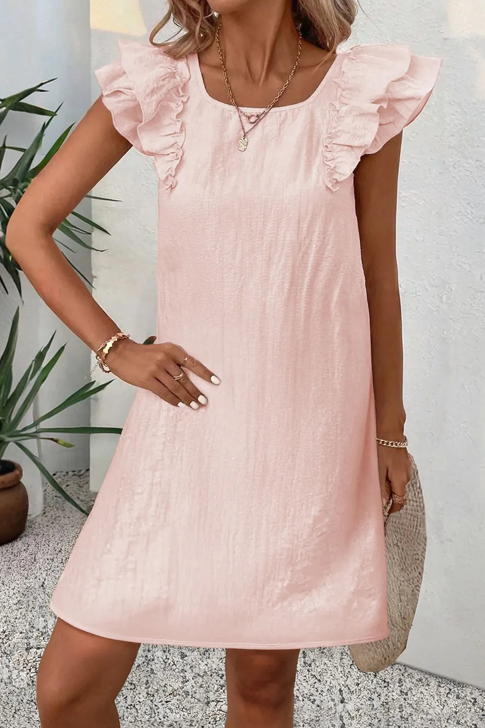Ruffle Sleeve Bow Back Mini Dress OutfitFlow