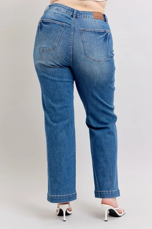 Judy Blue Full Size High Waist Contrast Thread Straight Plus Size OutfitFlow
