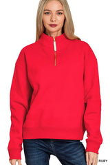 Zenana Fleece Half Zip Sweatshirt Trendsi