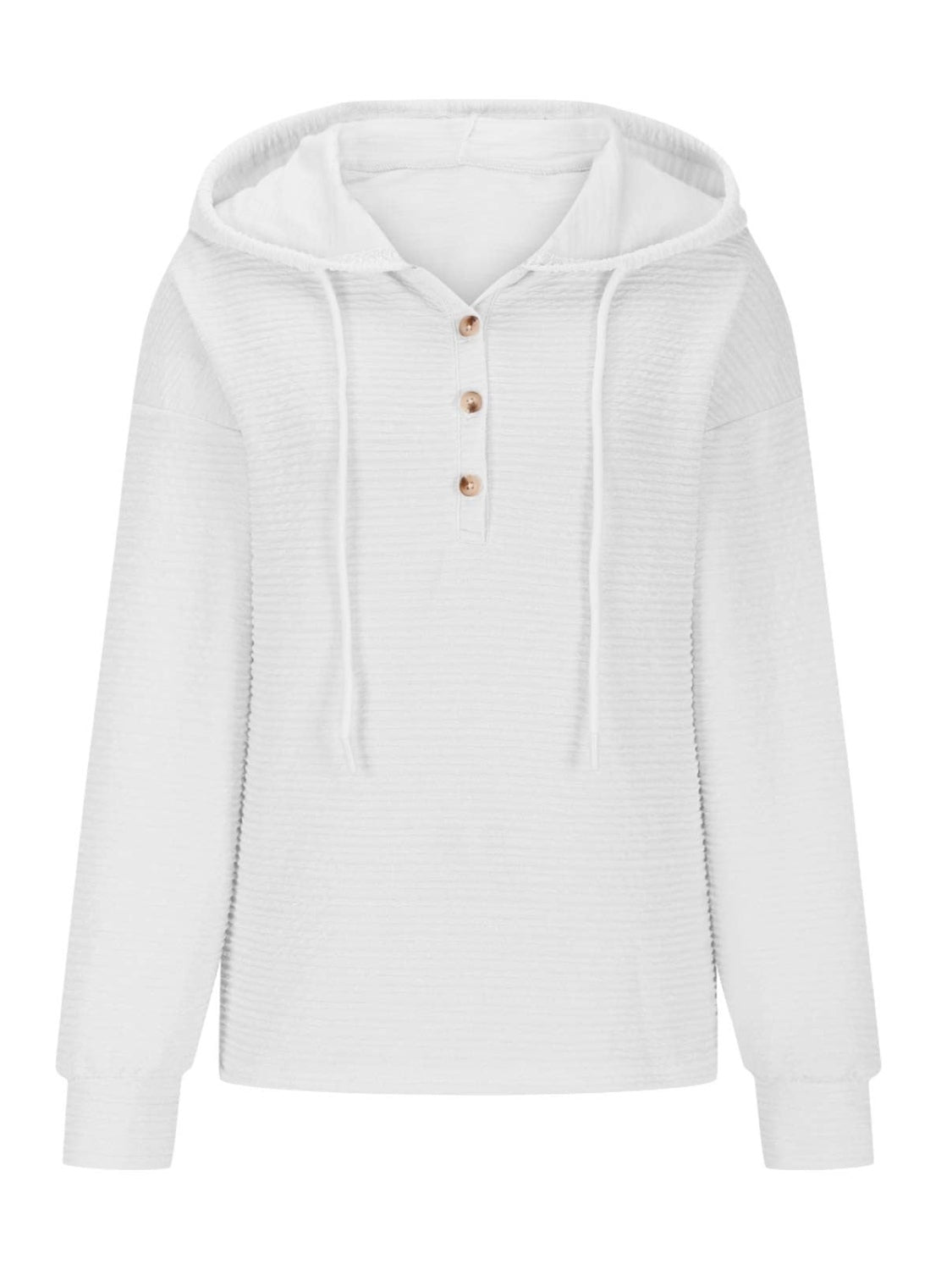 Outfit Flow - Drawstring Quarter Button Long Sleeve Hoodie