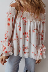 Outfit Flow - Smocked Floral Off-Shoulder Flounce Sleeve Blouse