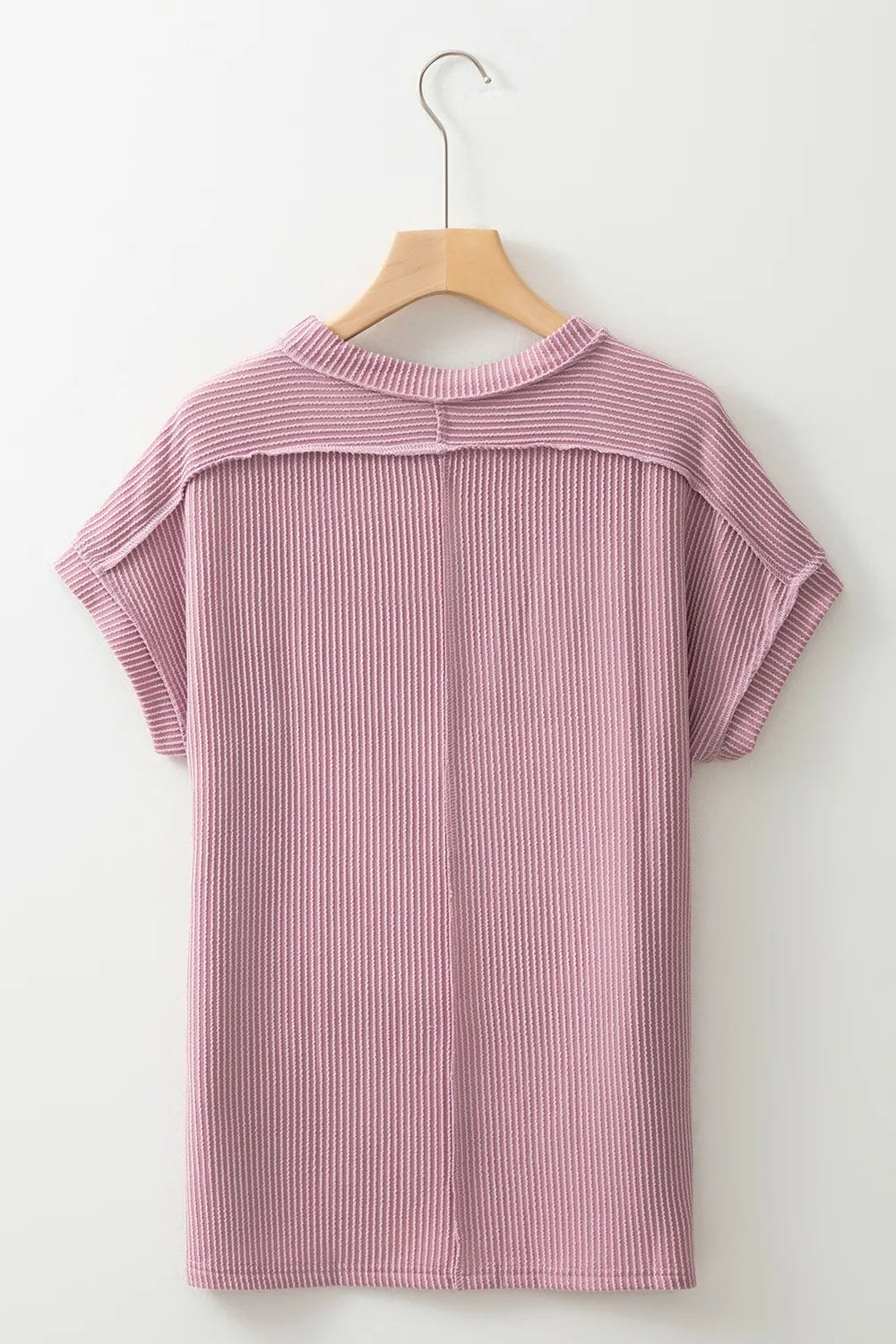 Casual Ribbed Short Sleeve Round Neck T-Shirt OutfitFlow