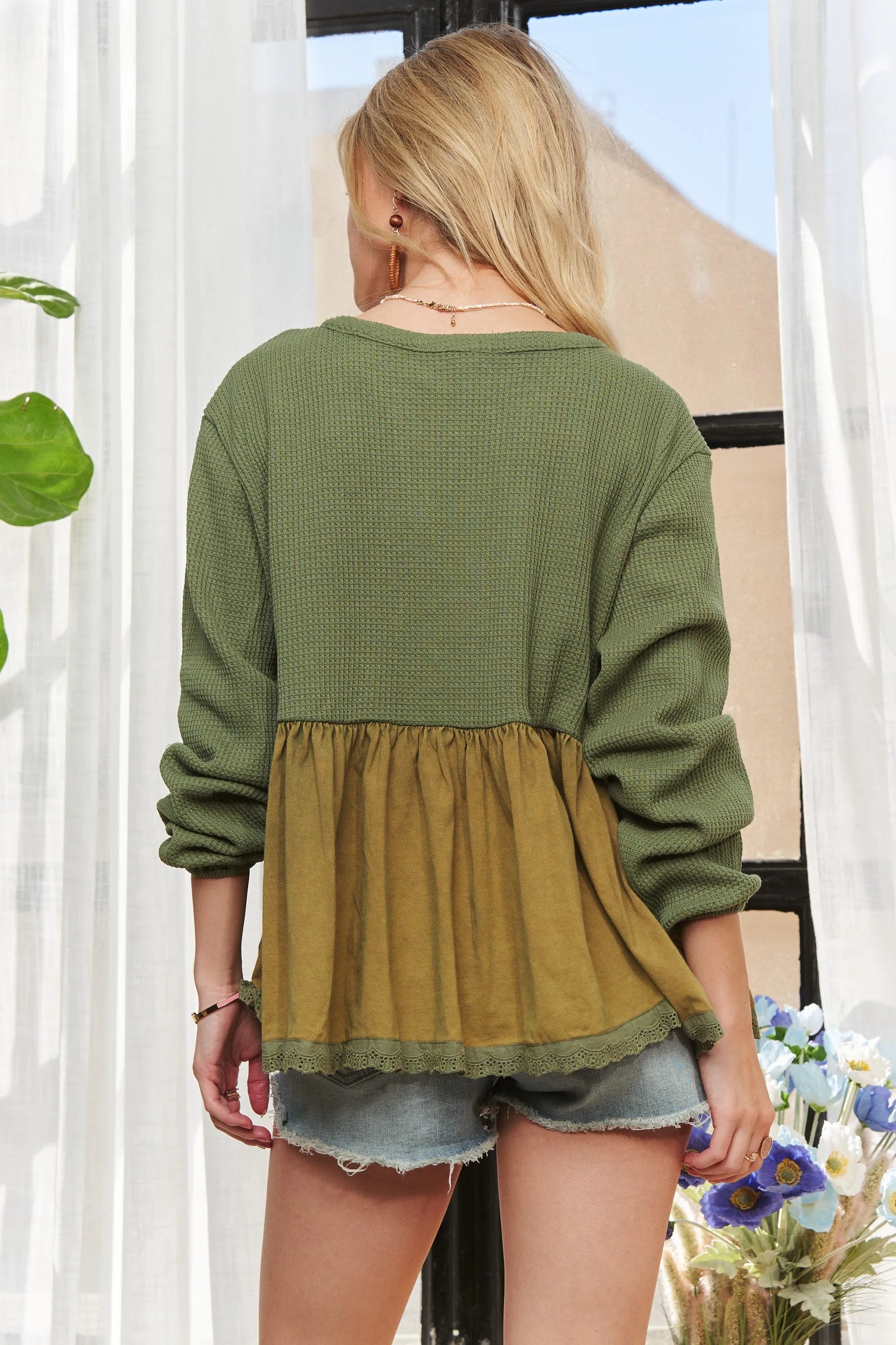 ADORA Mineral Washed Babydoll Tunic Top OutfitFlow