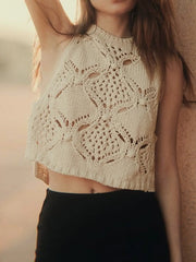 Crochet Hollow Out Sweater Vest OutfitFlow