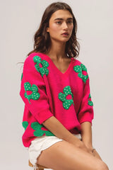BiBi Pearl Beads Flowers Sweater Top OutfitFlow