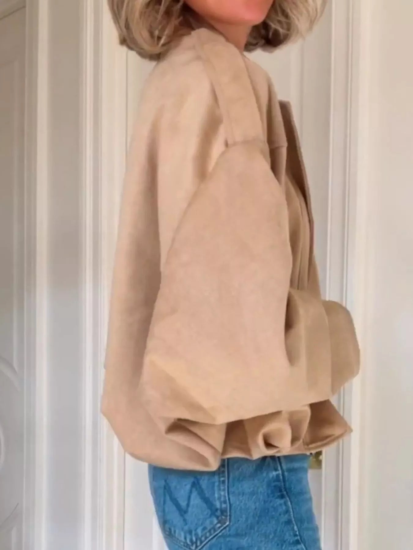 Zip Up Dropped Shoulder Suede Jacket OutfitFlow