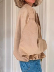 Zip Up Dropped Shoulder Suede Jacket OutfitFlow