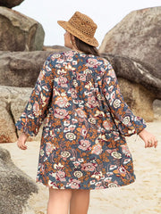 Plus Size Floral Print Long Sleeve Mini Dress OutfitFlow