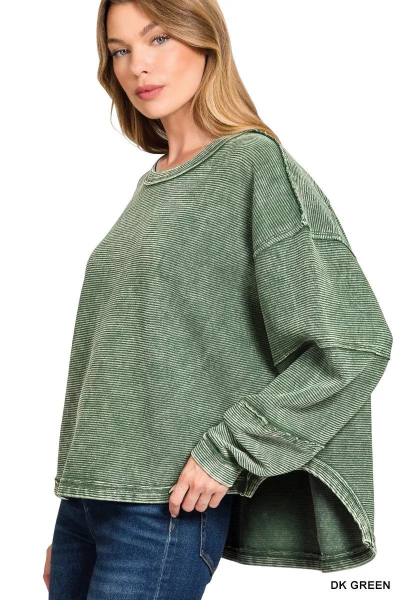 Zenana Acid Washed Exposed-Seam Sweatshirt OutfitFlow