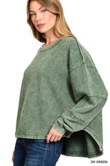 Zenana Acid Washed Exposed-Seam Sweatshirt OutfitFlow